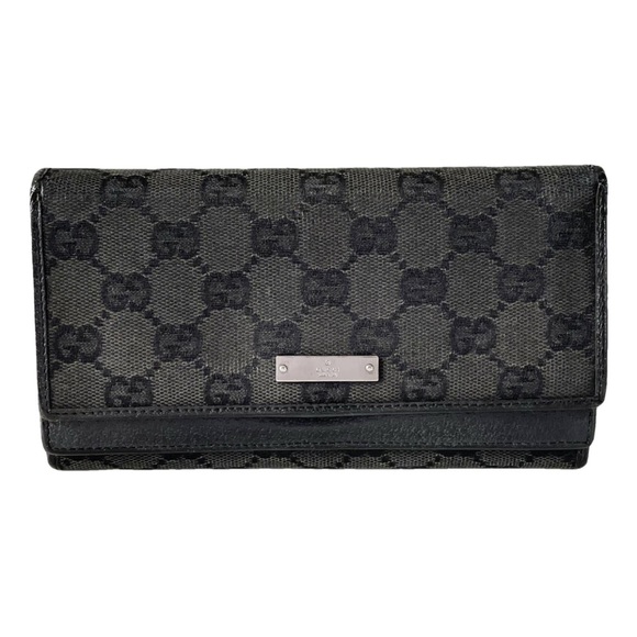 Gucci black monogram canvas and leather double snap long wallet - Picture 1 of 10